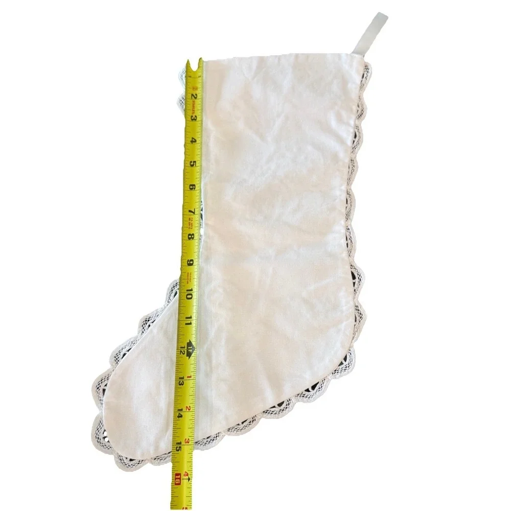 Christmas  Battenberg Lace Stocking White Embroidered Victorian Old World‎ Style